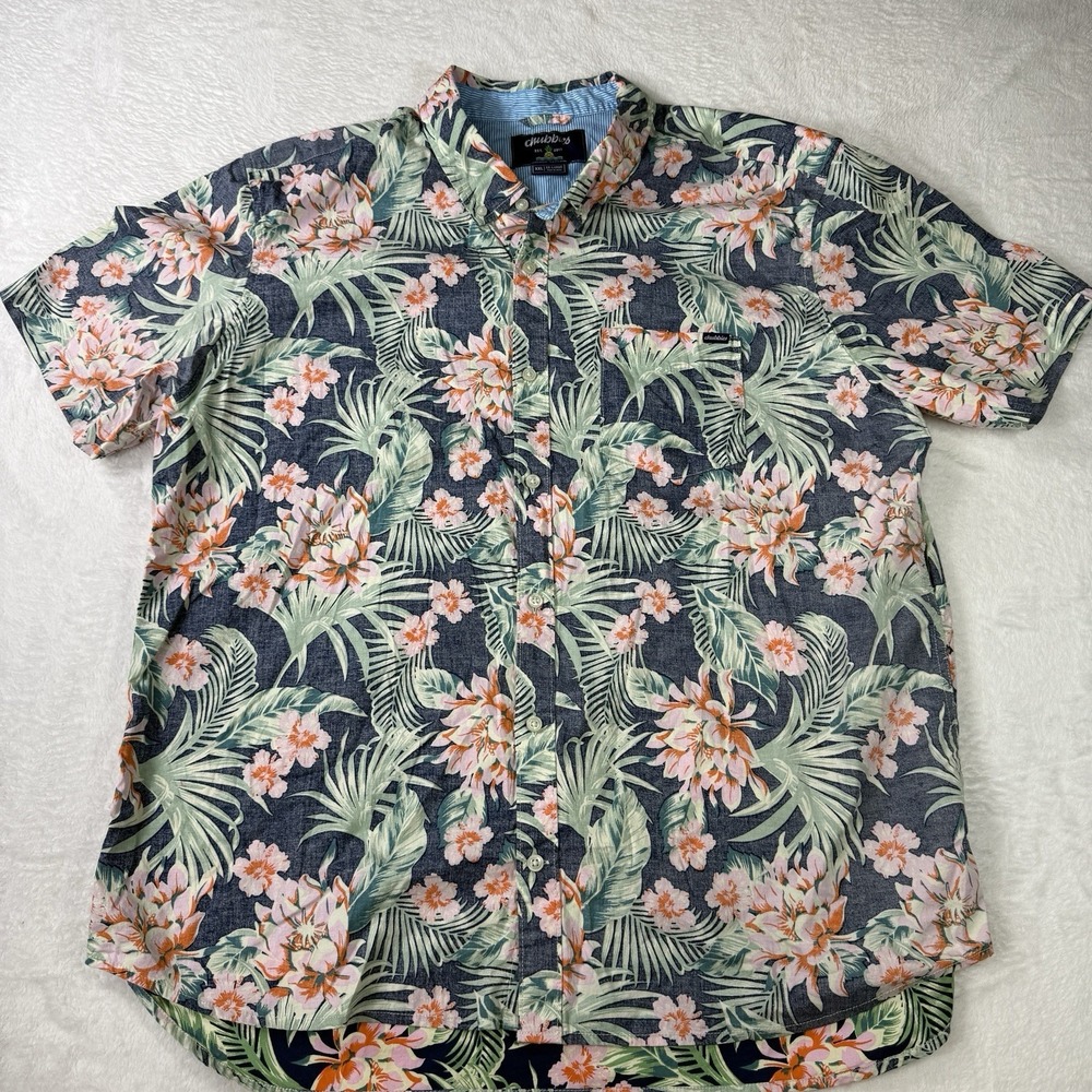 Chubbies Shirt Mens XXL Blue Pink Tropical Floral Short Sleeve Beach Resort